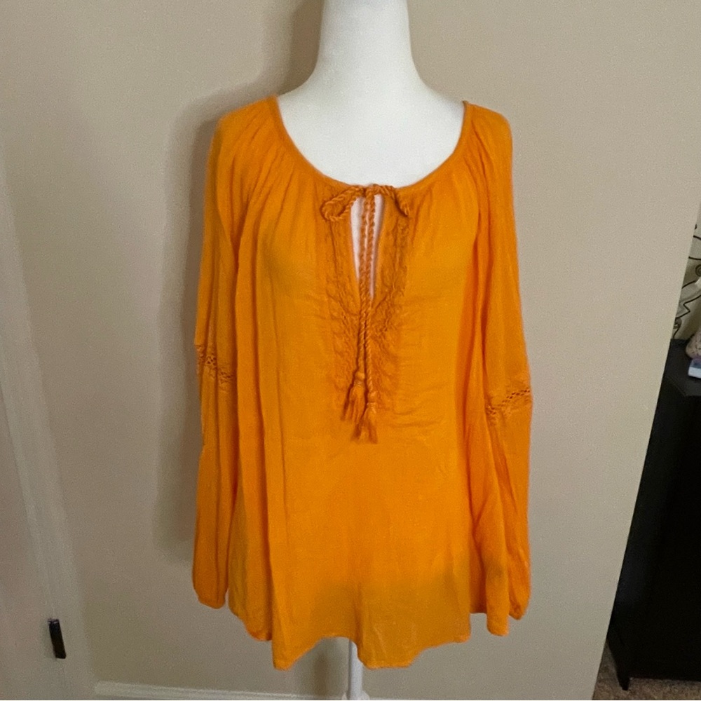 Lane Bryant Orange Crinkle Gauzy Peasant Long Sleeve blouse Women’s Size 14 - 16